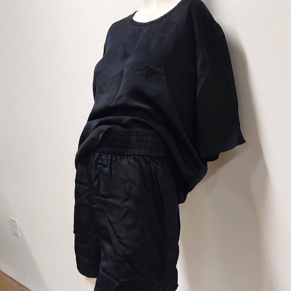 Everlane Black Satin “PJ” Set: Shorts w/Pockets & S/S Top Size: S